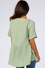 Light Olive Soft Linen Button Front Top