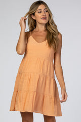 Peach Sleeveless Tiered Maternity Mini Dress