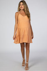 Peach Sleeveless Tiered Maternity Mini Dress