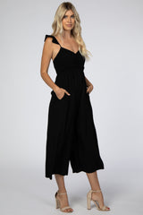 Black Smocked Ruffle Accent Jumpsuit