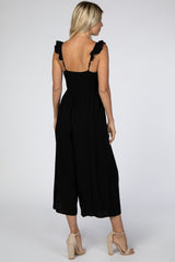 Black Smocked Ruffle Accent Jumpsuit