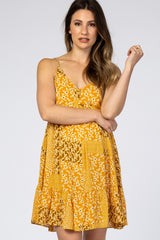 Yellow Printed Button Front Maternity Dress