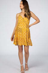 Yellow Printed Button Front Maternity Dress