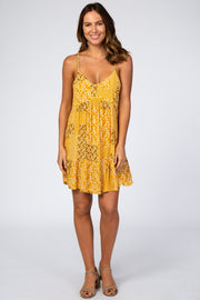 Yellow Printed Button Front Dress