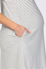 Ivory Striped Pocket Front Maternity Swing Dress