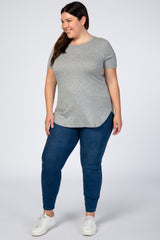 Heather Grey Ribbed Round Hem Plus Top