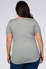 Heather Grey Ribbed Round Hem Plus Top