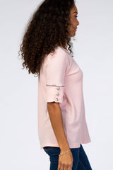 Light Pink Waffle Knit Button Sleeve Top