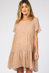 Beige Polka Dot Tiered Maternity Dress