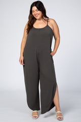 Grey Split Hem Plus Maternity Jumpsuit