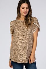 Taupe Animal Print Tulip Sleeve Maternity Top