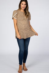 Taupe Animal Print Tulip Sleeve Maternity Top