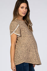 Taupe Animal Print Tulip Sleeve Maternity Top