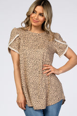 Taupe Animal Print Tulip Sleeve Maternity Top