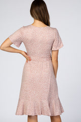 Mauve Polka Dot Ruffle Maternity Dress