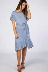 Blue Polka Dot Ruffle Maternity Dress