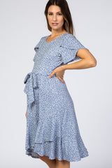 Blue Polka Dot Ruffle Maternity Dress