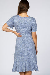 Blue Polka Dot Ruffle Maternity Dress