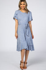 Blue Polka Dot Ruffle Maternity Dress