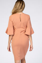 Salmon Fitted Ruffle Sleeve Maternity Dress