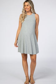 Grey Sleeveless Ribbed Maternity Dress