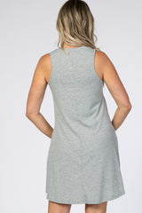 Grey Sleeveless Ribbed Maternity Dress