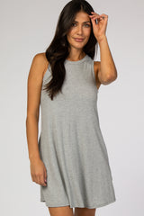 Grey Sleeveless Ribbed Dress