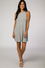 Grey Sleeveless Ribbed Dress