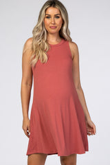 Rust Sleeveless Ribbed Maternity Dress