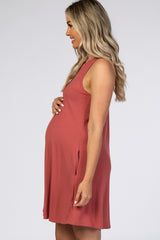 Rust Sleeveless Ribbed Maternity Dress