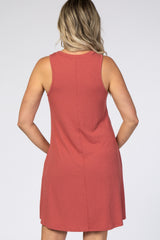 Rust Sleeveless Ribbed Maternity Dress