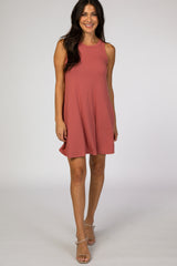 Rust Sleeveless Ribbed Maternity Dress