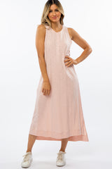 Pink Front Button Hi-Low Midi Dress