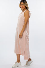 Pink Front Button Hi-Low Midi Dress