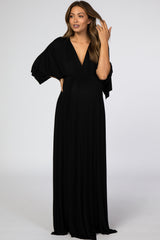 Black V-Neck Maternity Maxi Dress