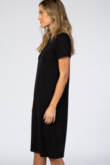 Black Short Sleeve Midi Dress