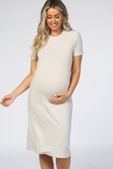 Grey Short Sleeve Maternity Midi Dress