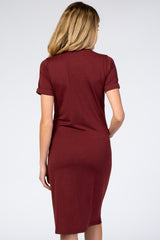 Burgundy Short Sleeve Maternity Midi Dress