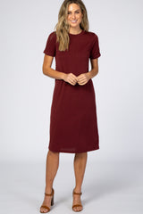 Burgundy Short Sleeve Maternity Midi Dress