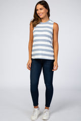 Blue Striped Knit Sleeveless Top