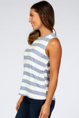 Blue Striped Knit Sleeveless Top