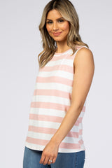 Pink Striped Knit Sleeveless Top