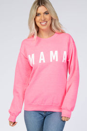 Neon Pink Screen Print Mama Pullover Sweatshirt