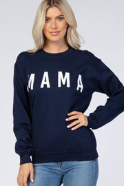 Navy Blue Screen Print Mama Pullover Sweatshirt