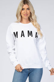 White Screen Print Mama Pullover Sweatshirt