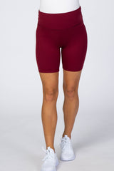 Burgundy Ribbed Maternity Bike Shorts