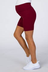 Burgundy Ribbed Maternity Bike Shorts