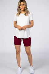 Burgundy Ribbed Maternity Bike Shorts