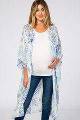 Blue Multi Print Textured Maternity Coverup