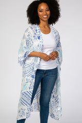 Blue Multi Print Textured Coverup